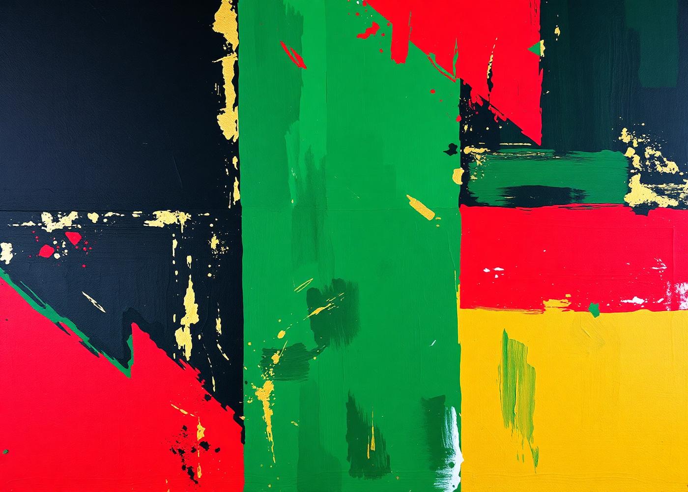 Abstract artwork in Pan-African red, black, and green